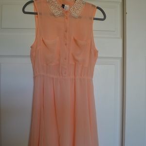 Poke-a-dot collared peach dress